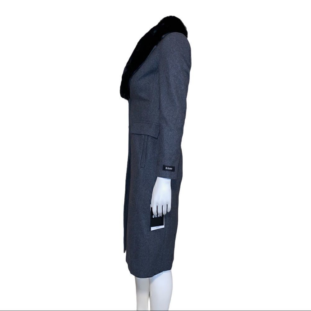 DKNY Faux Fur Collar Charcoal Maxi Coat P NWT - Picture 3 of 13